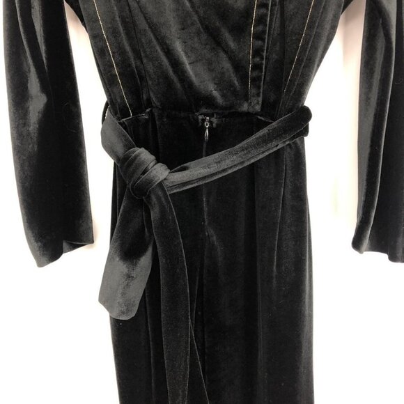 Diamond Tea Gown vintage black  & gold velvet embroidered Jumpsuit Robe 80s SP - Picture 4 of 11